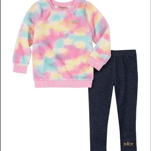 NWT Juicy Couture Baby Girl’s Tie-Dye Faux Fur Sweater & Leggings 2-Piece Set